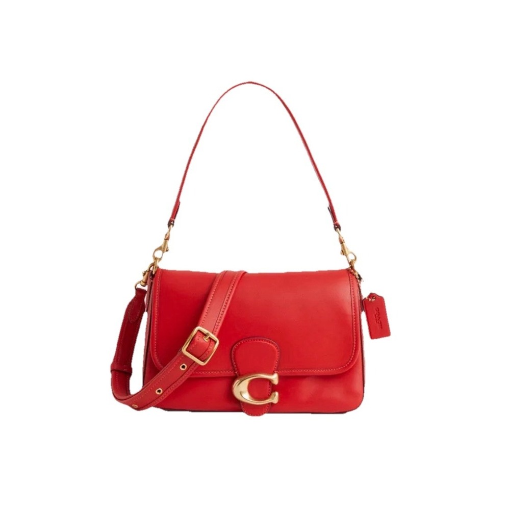 Coach Soft Tabby Leather Shoulder Crossbody Bag Red Orange C4823